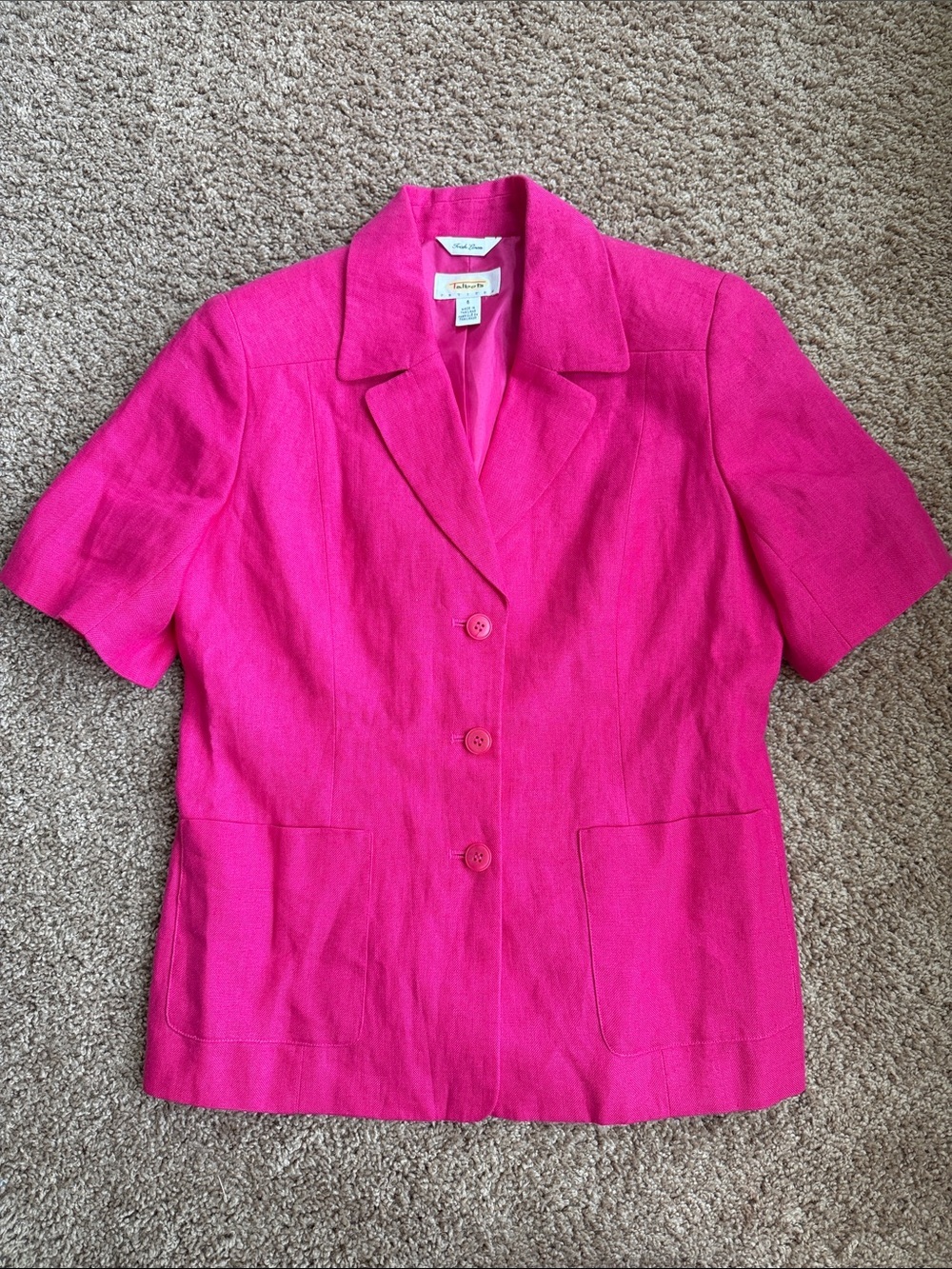 Talbots Women's Bright Pink Short-Sleeve Blazer Size 6P